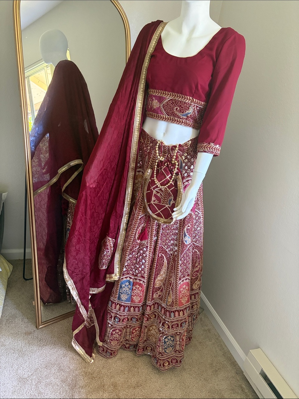 Statement Elegant Red and Gold Embroidered Lehenga Indian party outfit